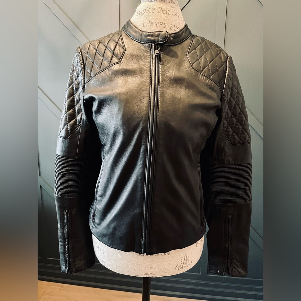 Danier Black Moto Style Leather Jacket. Size Small. Lovingly cared for.